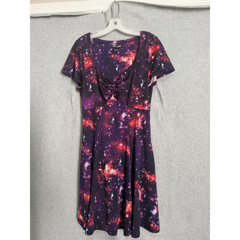 Hot Topic Dress Womens M Multicolor Galaxy Scoop Neck Fit & Flare Short Skater